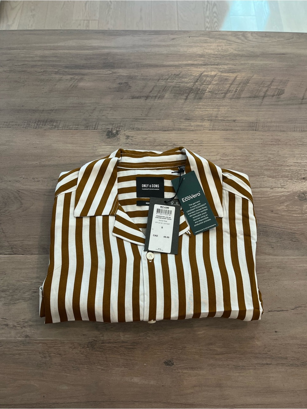 ONLY & SONS White and Brown Vertical Stripe Button-Down Shirt